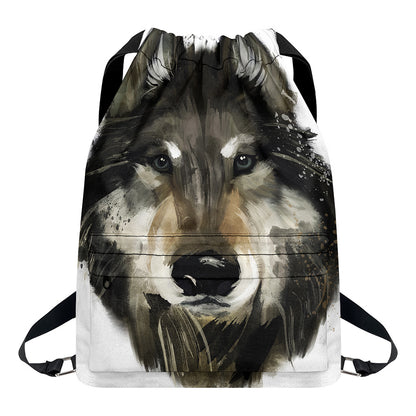 Watercolor Painting Wolf Print Drawstring Backpack