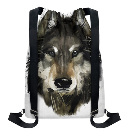 Watercolor Painting Wolf Print Drawstring Backpack