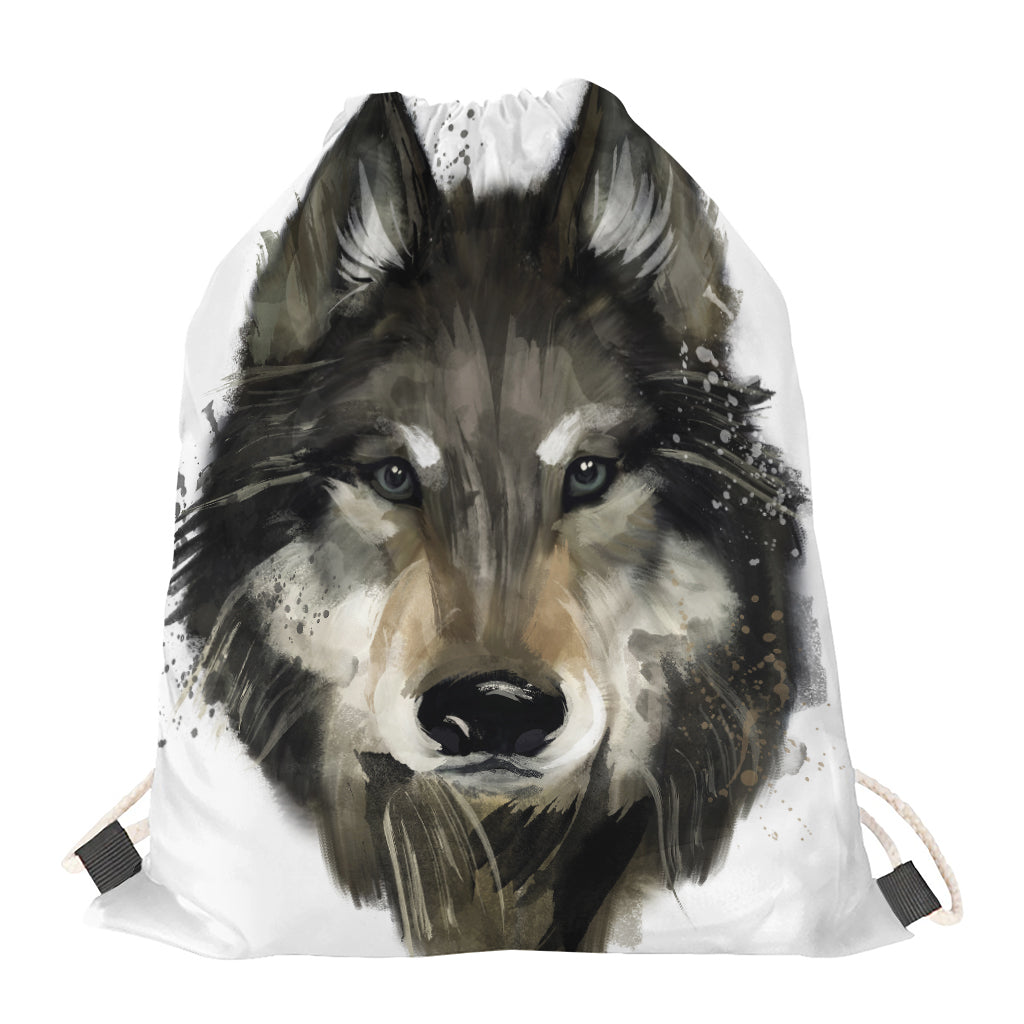 Watercolor Painting Wolf Print Drawstring Bag