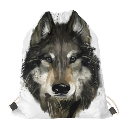 Watercolor Painting Wolf Print Drawstring Bag