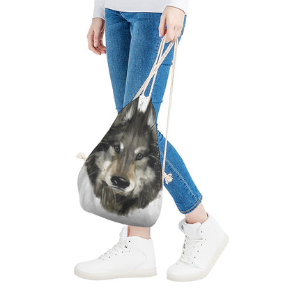 Watercolor Painting Wolf Print Drawstring Bag