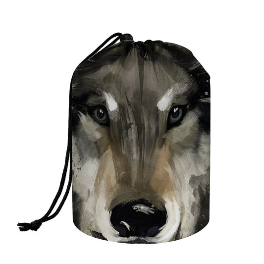 Watercolor Painting Wolf Print Drawstring Makeup Bag