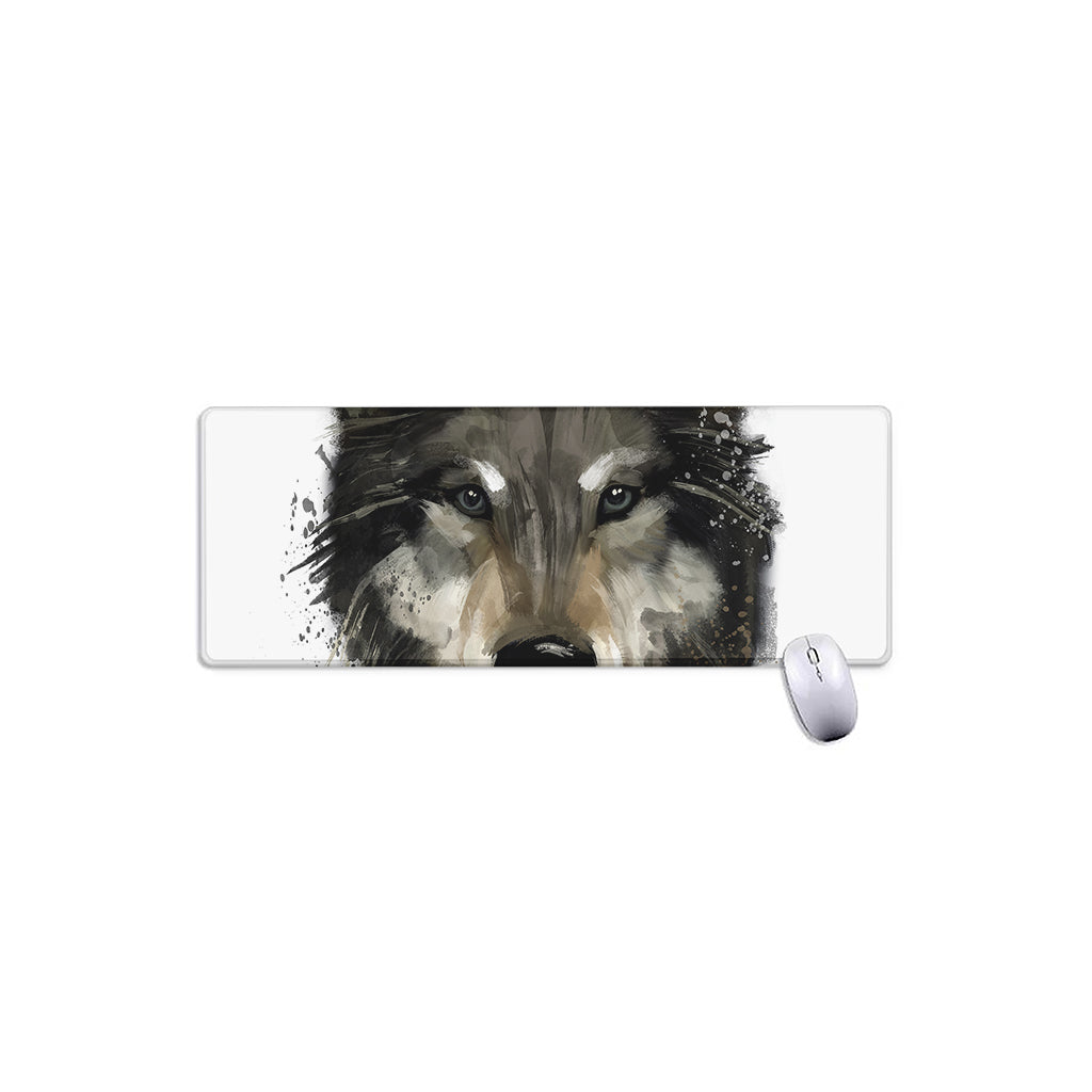Watercolor Painting Wolf Print Extended Mouse Pad