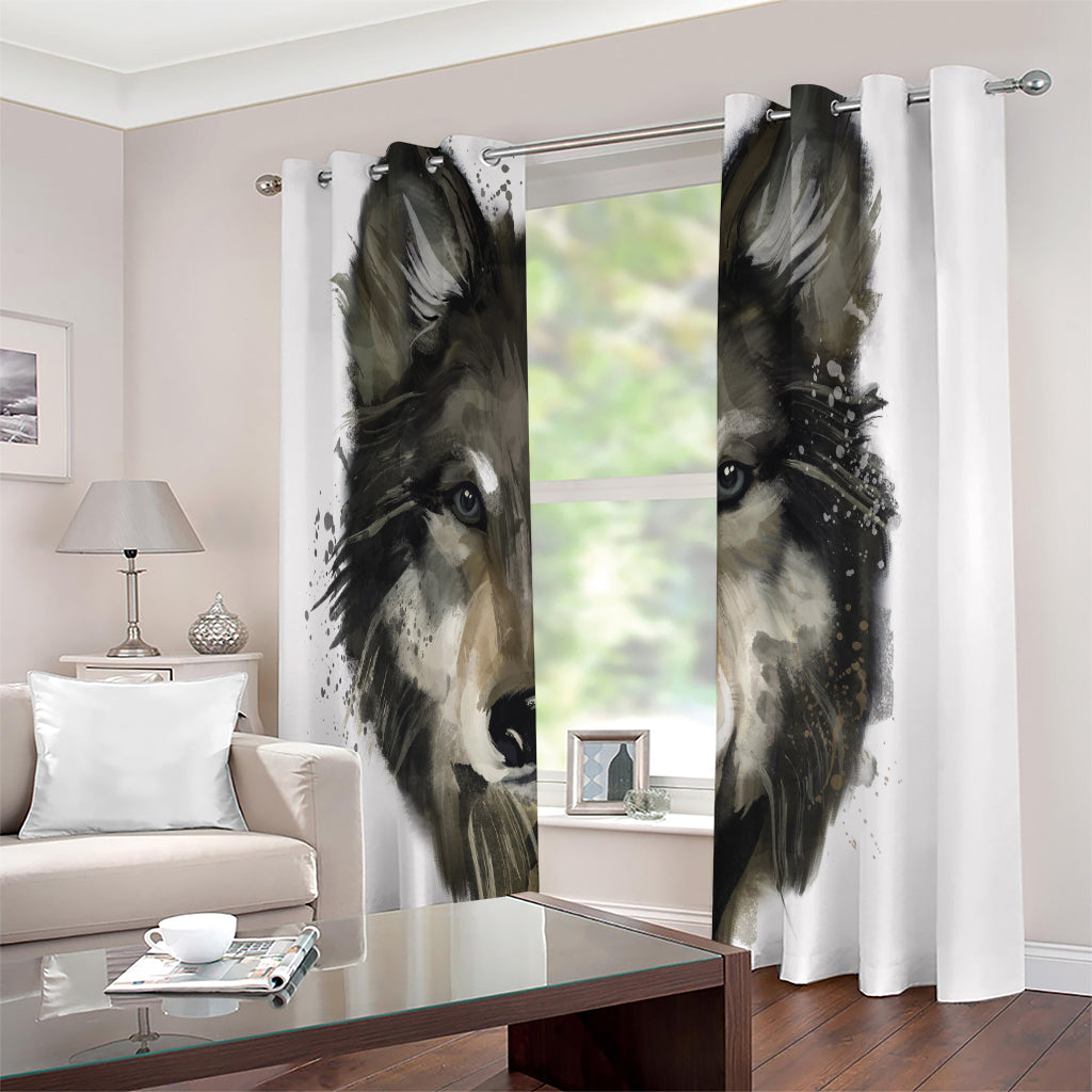 Watercolor Painting Wolf Print Extra Wide Grommet Curtains