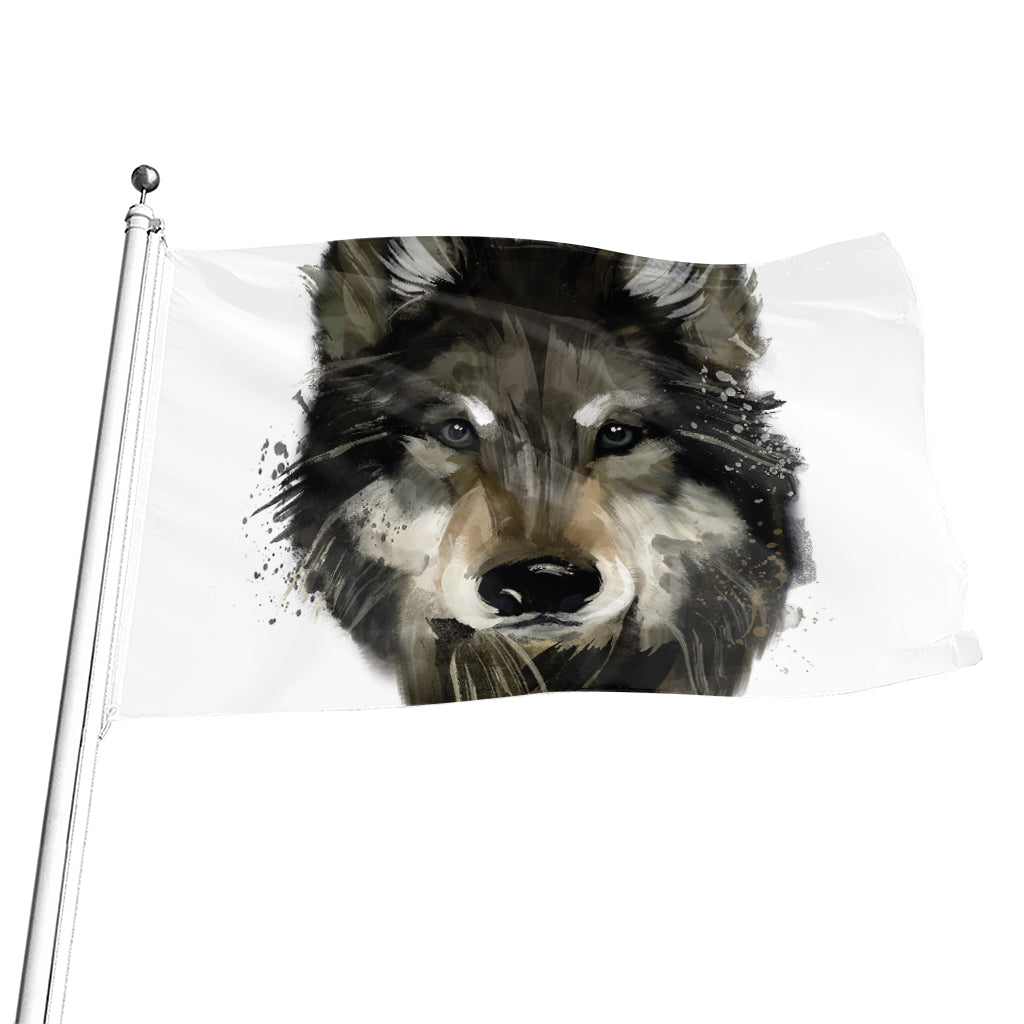 Watercolor Painting Wolf Print Flag