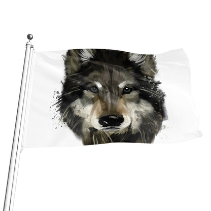 Watercolor Painting Wolf Print Flag