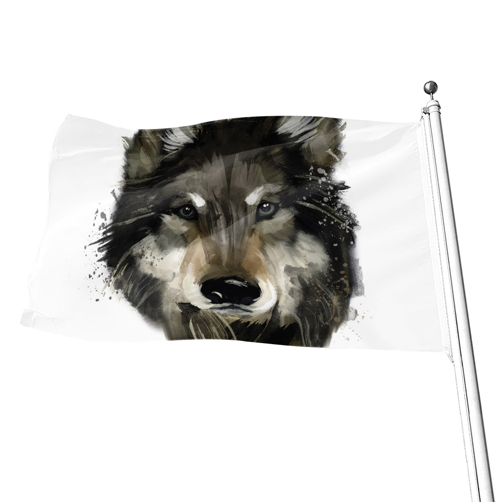 Watercolor Painting Wolf Print Flag