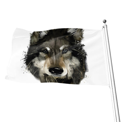 Watercolor Painting Wolf Print Flag