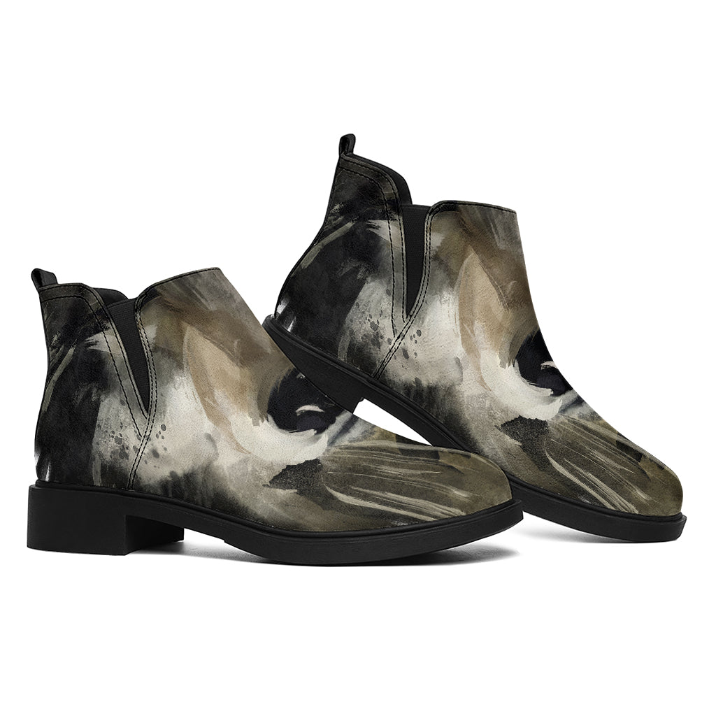 Watercolor Painting Wolf Print Flat Ankle Boots