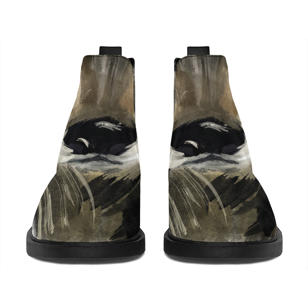 Watercolor Painting Wolf Print Flat Ankle Boots