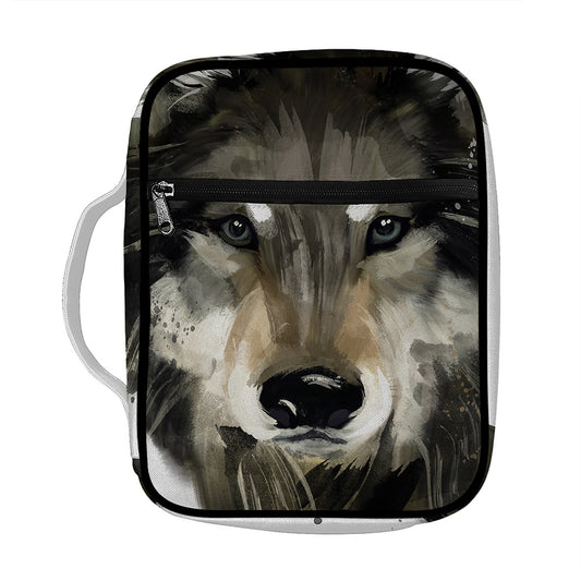 Watercolor Painting Wolf Print Front Pocket Bible Bag