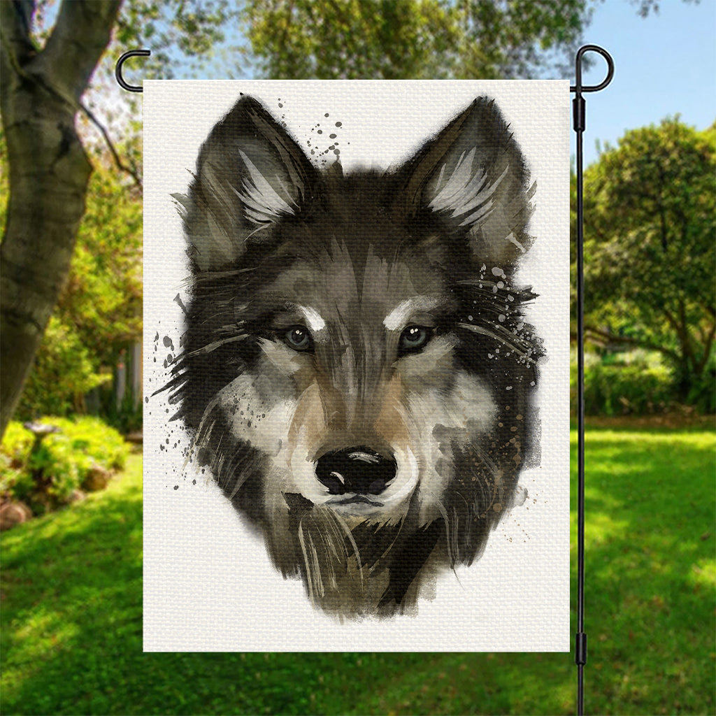 Watercolor Painting Wolf Print Garden Flag
