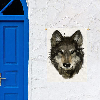Watercolor Painting Wolf Print Garden Flag