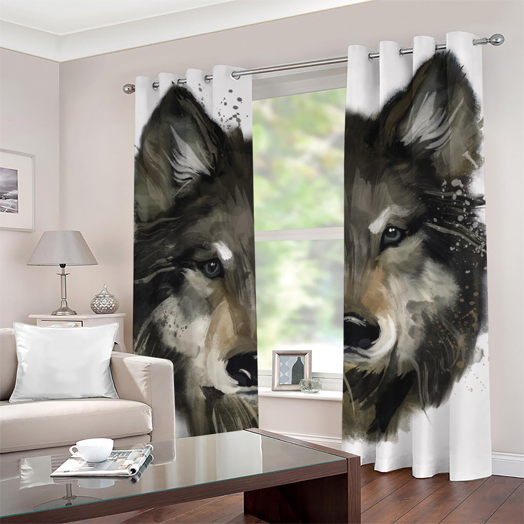 Watercolor Painting Wolf Print Grommet Curtains