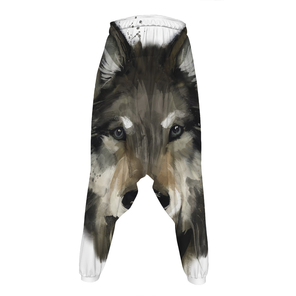 Watercolor Painting Wolf Print Hammer Pants