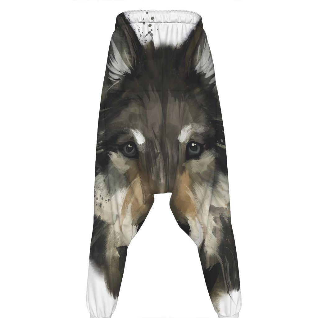 Watercolor Painting Wolf Print Hammer Pants