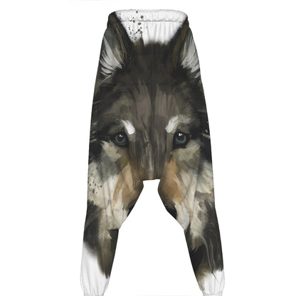 Watercolor Painting Wolf Print Hammer Pants