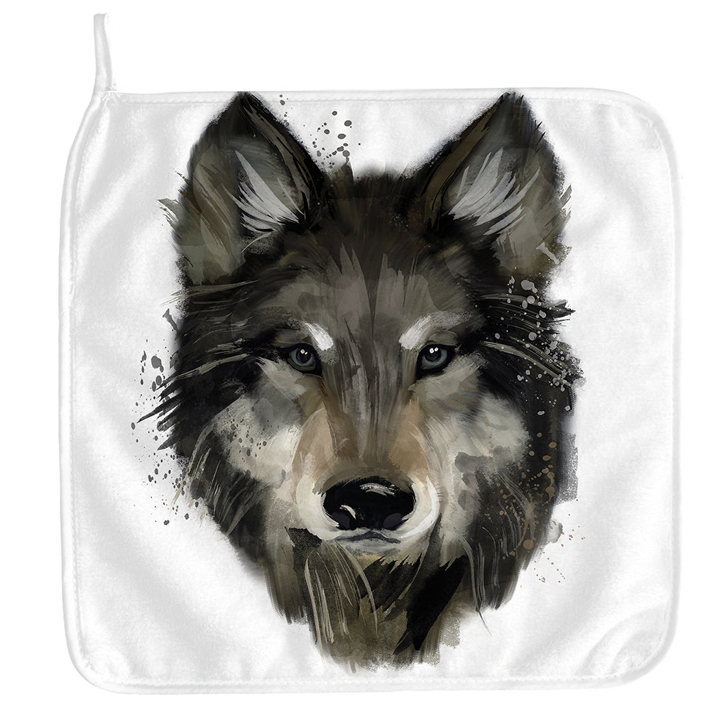 Watercolor Painting Wolf Print Hand Towel