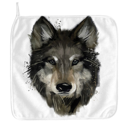 Watercolor Painting Wolf Print Hand Towel