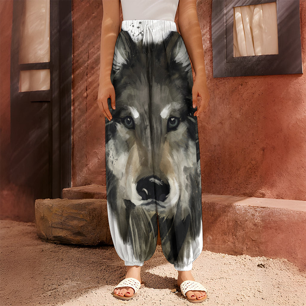 Watercolor Painting Wolf Print Harem Pants