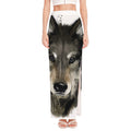 Watercolor Painting Wolf Print High Slit Maxi Skirt