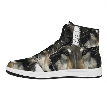 Watercolor Painting Wolf Print High Top Leather Sneakers