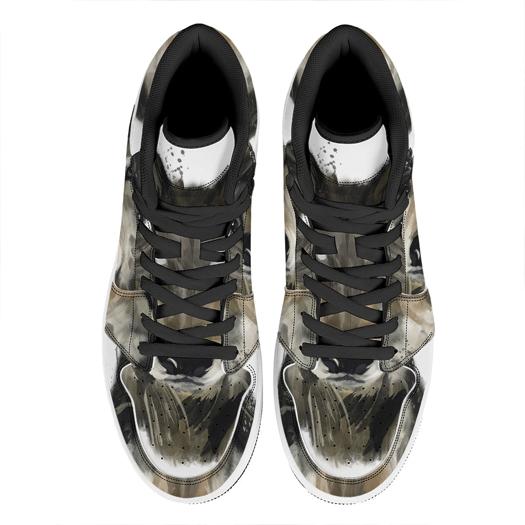 Watercolor Painting Wolf Print High Top Leather Sneakers