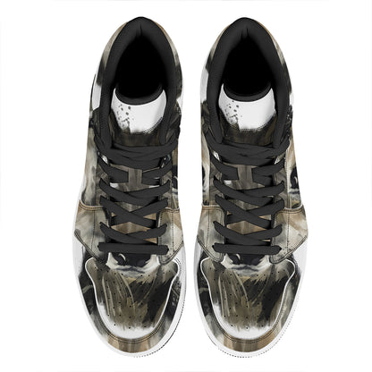 Watercolor Painting Wolf Print High Top Leather Sneakers