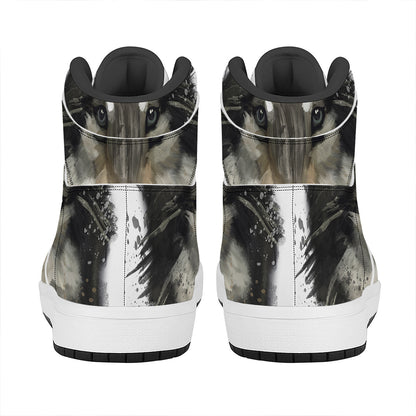 Watercolor Painting Wolf Print High Top Leather Sneakers