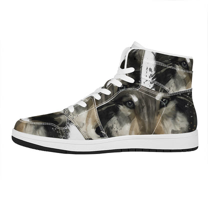 Watercolor Painting Wolf Print High Top Leather Sneakers