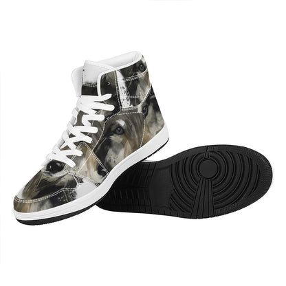 Watercolor Painting Wolf Print High Top Leather Sneakers
