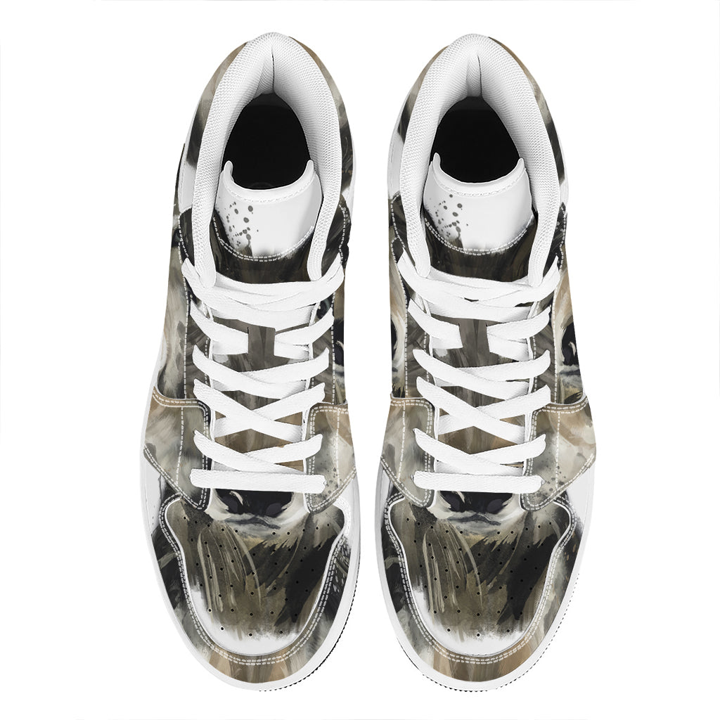 Watercolor Painting Wolf Print High Top Leather Sneakers
