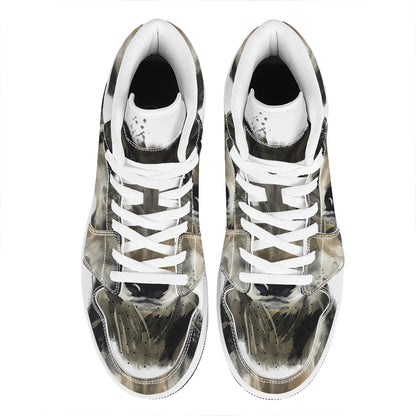 Watercolor Painting Wolf Print High Top Leather Sneakers