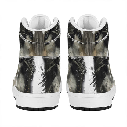 Watercolor Painting Wolf Print High Top Leather Sneakers