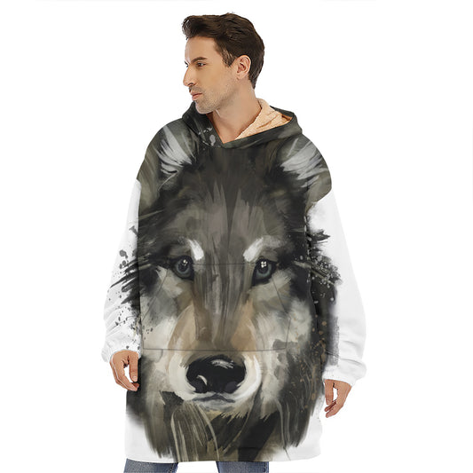 Watercolor Painting Wolf Print Hoodie Blanket