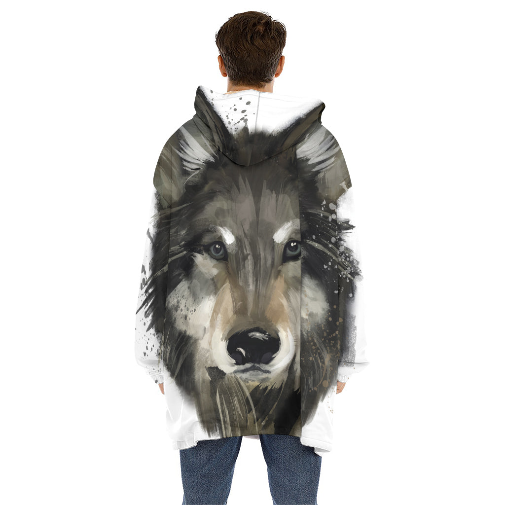 Watercolor Painting Wolf Print Hoodie Blanket