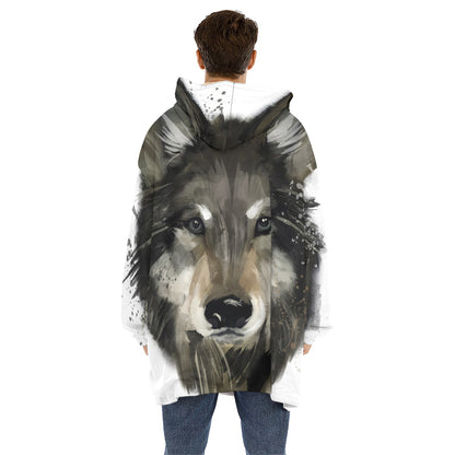 Watercolor Painting Wolf Print Hoodie Blanket