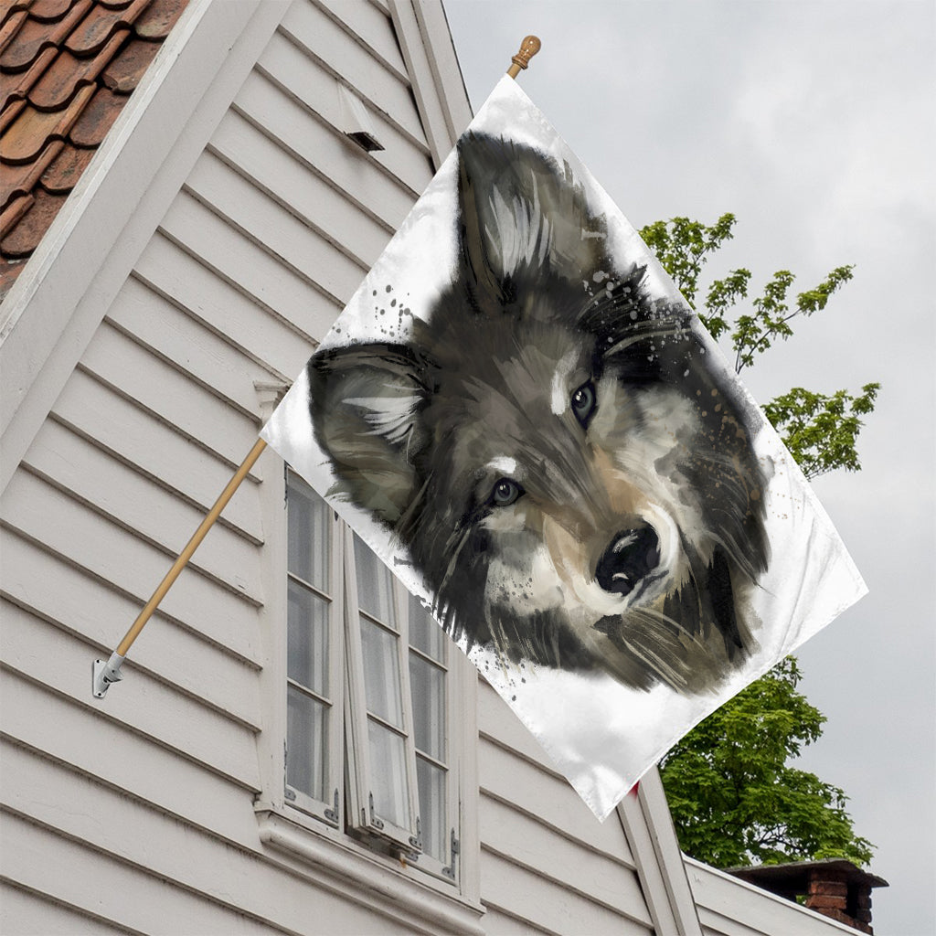 Watercolor Painting Wolf Print House Flag