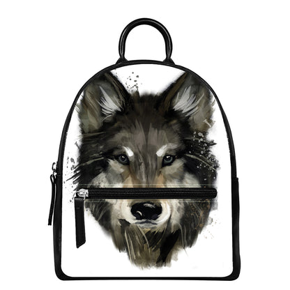 Watercolor Painting Wolf Print Leather Backpack