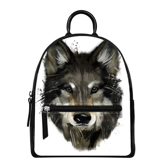 Watercolor Painting Wolf Print Leather Backpack