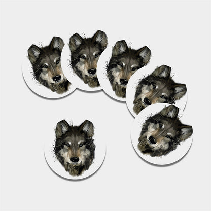 Watercolor Painting Wolf Print Leather Coaster Set