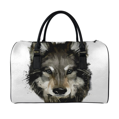 Watercolor Painting Wolf Print Leather Duffle Bag