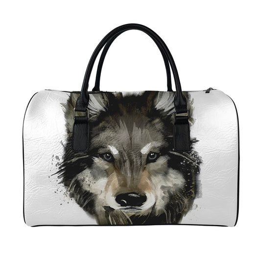 Watercolor Painting Wolf Print Leather Duffle Bag