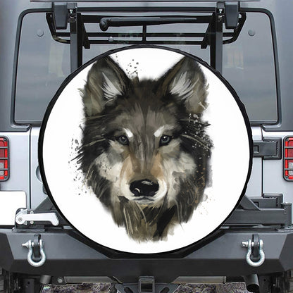 Watercolor Painting Wolf Print Leather Spare Tire Cover