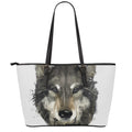 Watercolor Painting Wolf Print Leather Tote Bag With Zipper