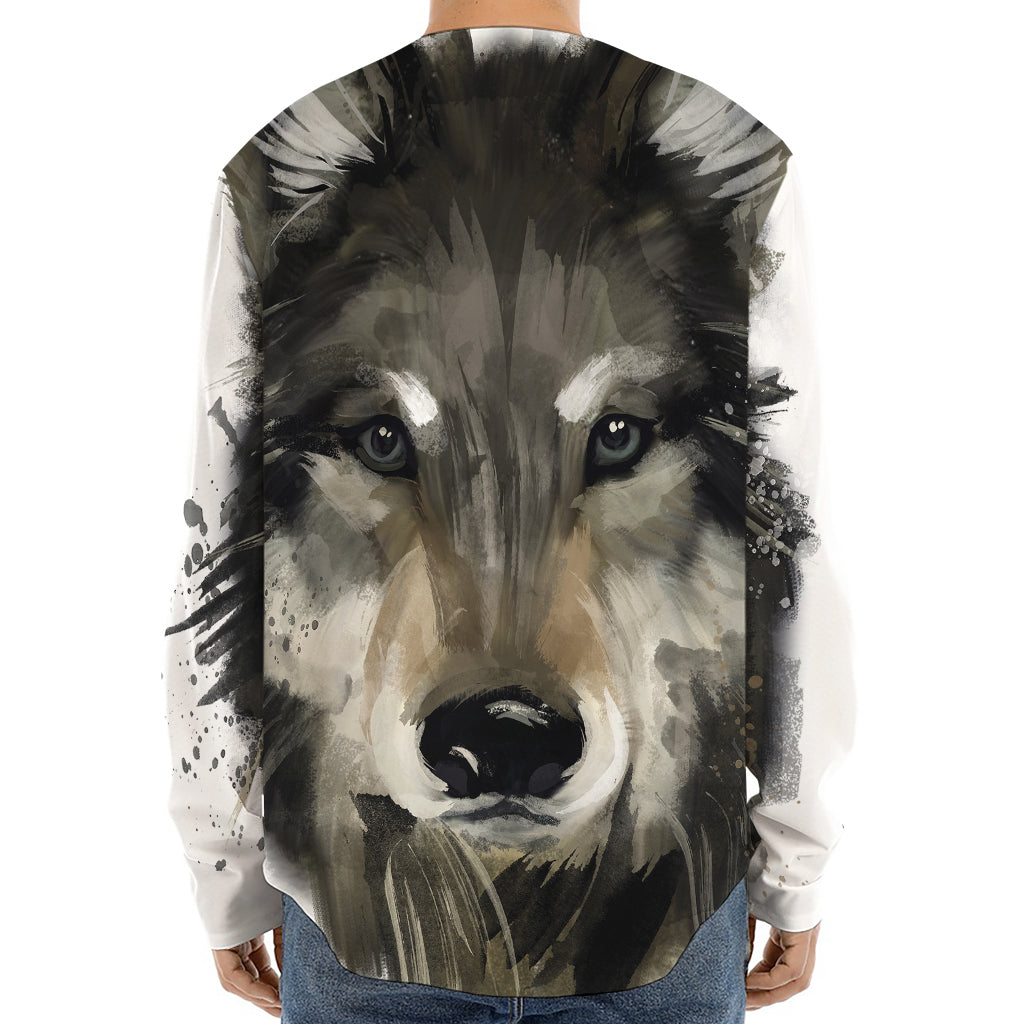 Watercolor Painting Wolf Print Long Sleeve Baseball Jersey