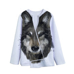 Watercolor Painting Wolf Print Long Sleeve Short Coat