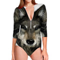 Watercolor Painting Wolf Print Long Sleeve Swimsuit