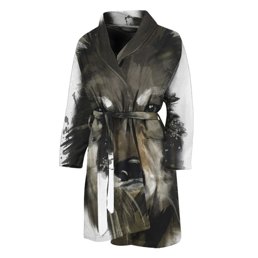 Watercolor Painting Wolf Print Men's Bathrobe