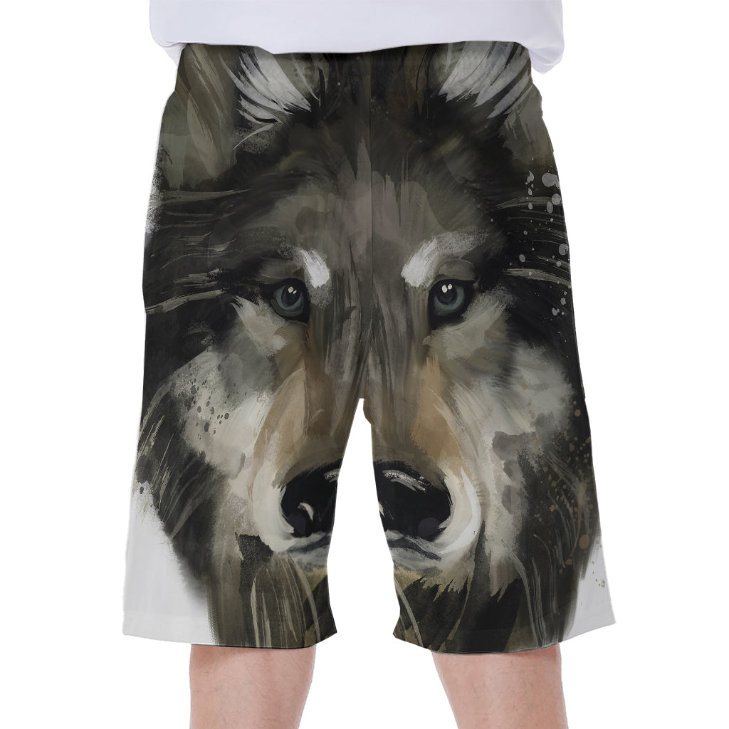 Watercolor Painting Wolf Print Men's Beach Shorts